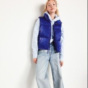 Women's Water-Resistant Shiny Blue Puffer Vest